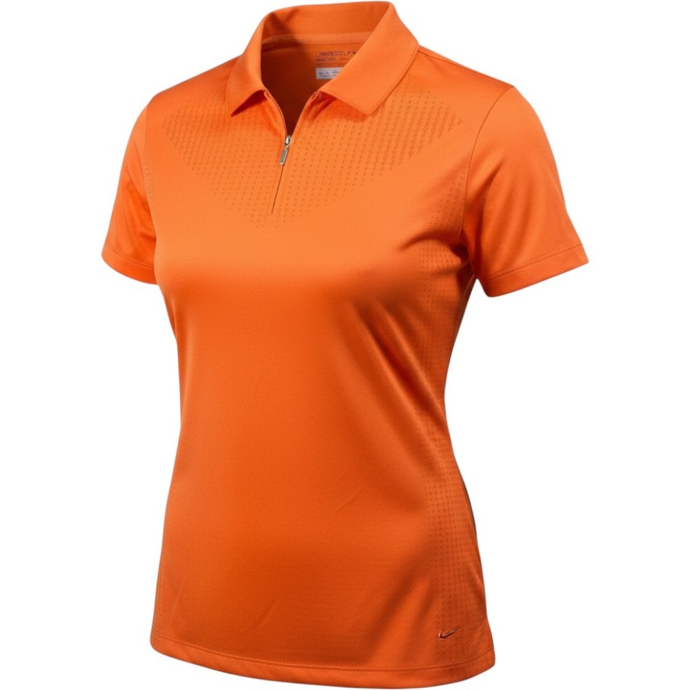 Nike Golf Shirt Womens Medium Orange Fit Dry 1/4 Zip Mesh Polo Short Sleeve Top